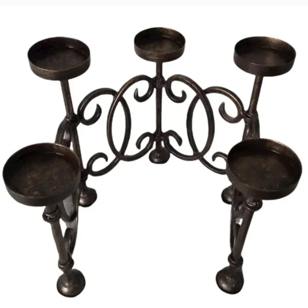 Vintage Hinged Panel Wrought Iron Candelabra